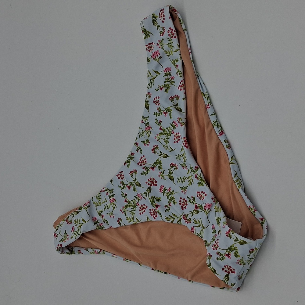 J. Crew Cloud Meadow Floral Curved Waist Cheeky Bikini Bottom Blue L